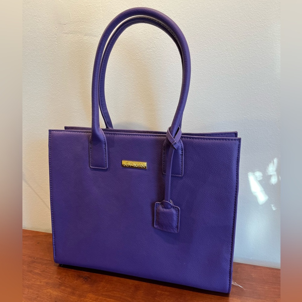 Joy & Iman Purple Leather Satchel Bag NWOT Classic - Picture 8 of 9
